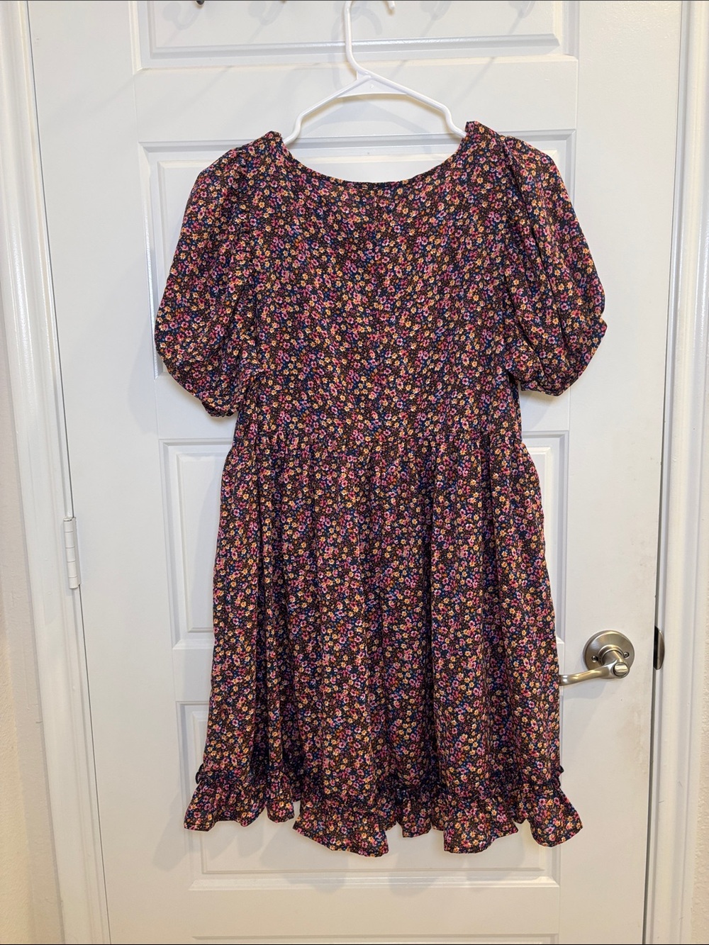 Umgee Floral Puff Sleeve Ruffle Hem Midi Dress Size Small - Picture 3 of 4